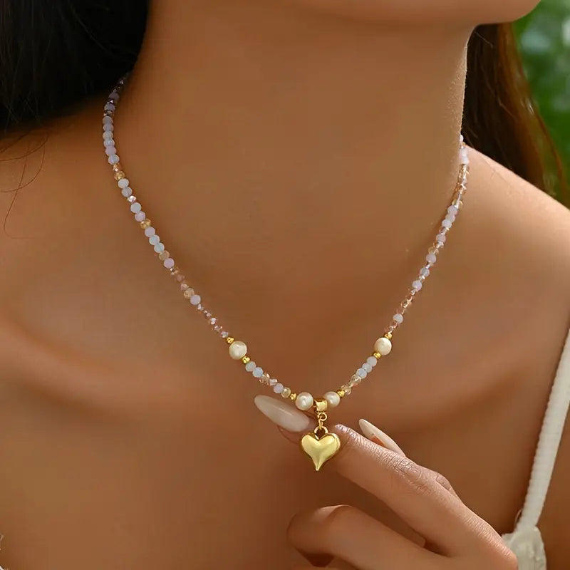 Classy Heart Beaded Necklace | Stöd bröstcancer