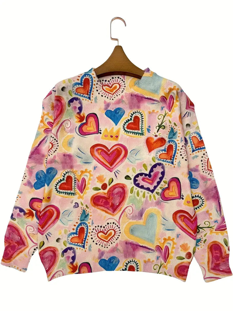 Heart Print Knit Sweater | Stöd bröstcancer