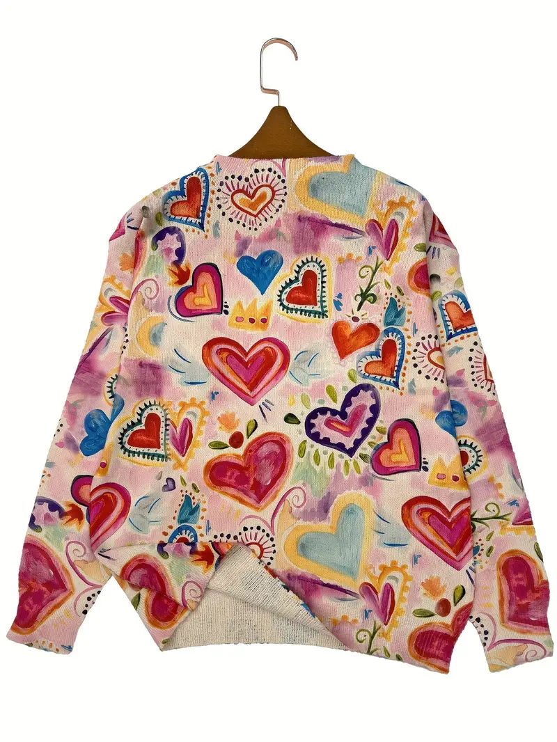 Heart Print Knit Sweater | Stöd bröstcancer
