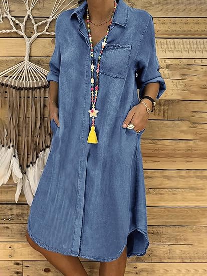 Aika™ - Klänning med krage i denim