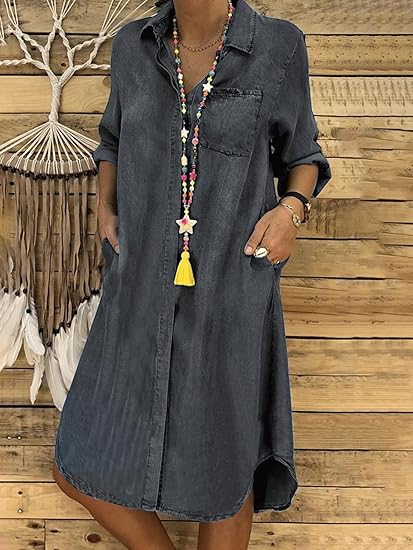 Aika™ - Klänning med krage i denim