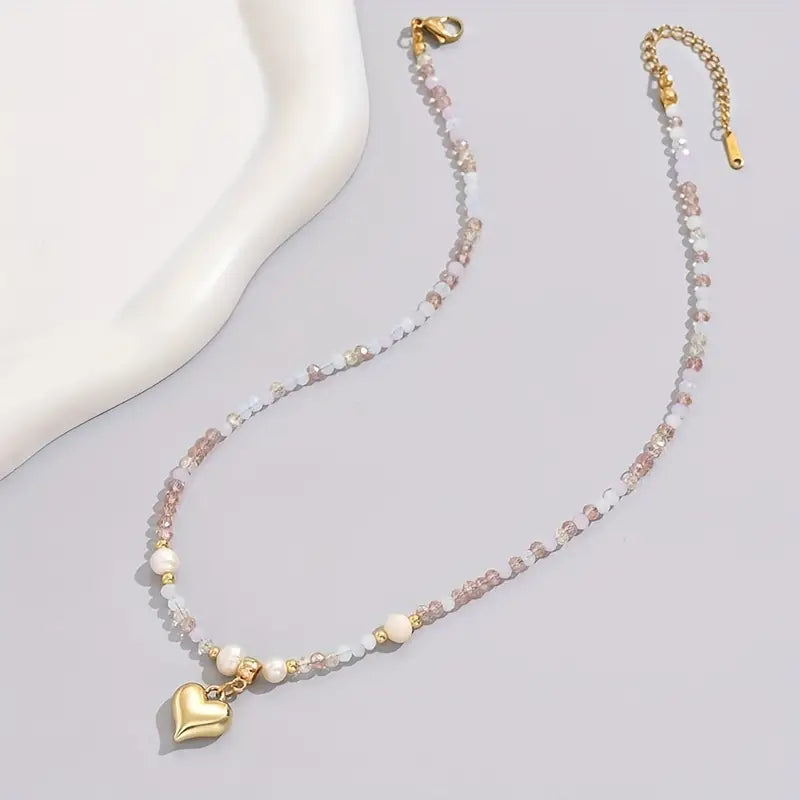 Classy Heart Beaded Necklace | Stöd bröstcancer