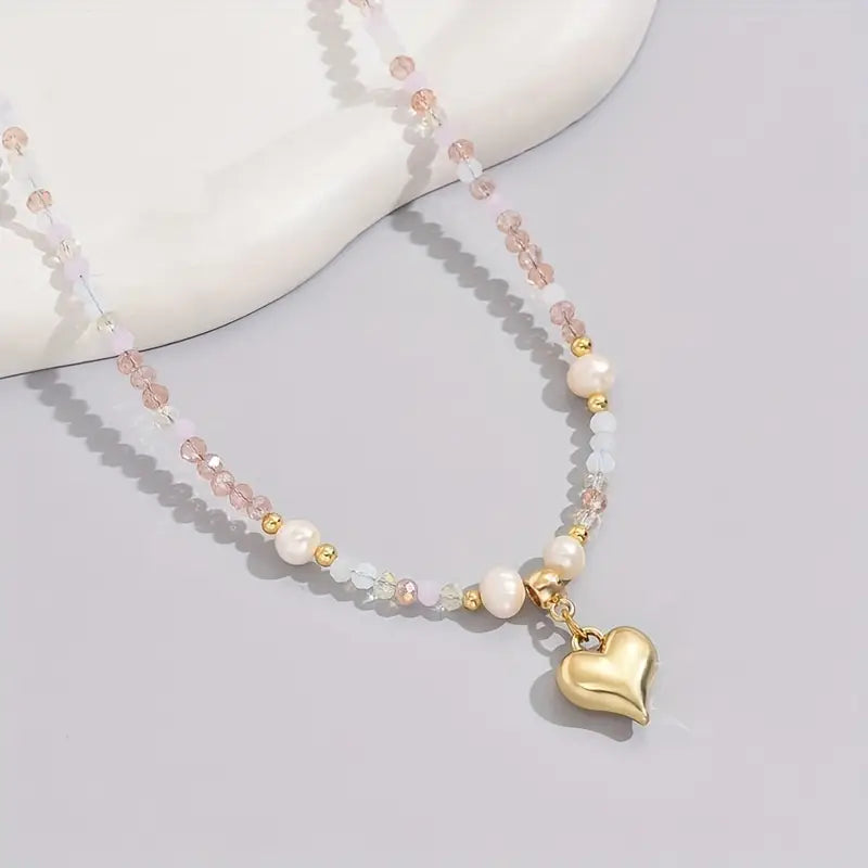 Classy Heart Beaded Necklace | Stöd bröstcancer