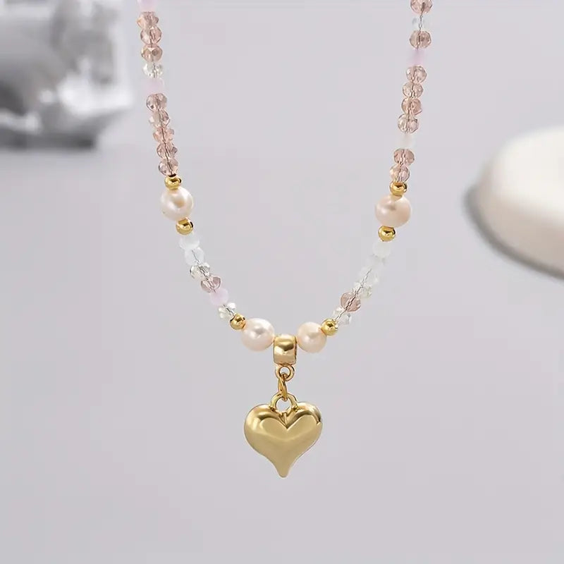 Classy Heart Beaded Necklace | Stöd bröstcancer