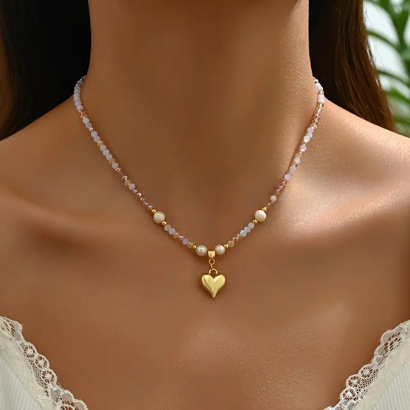 Classy Heart Beaded Necklace | Stöd bröstcancer