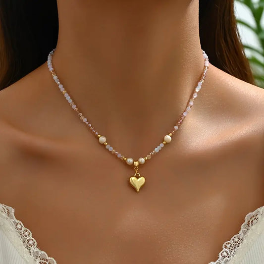 Classy Heart Beaded Necklace | Stöd bröstcancer
