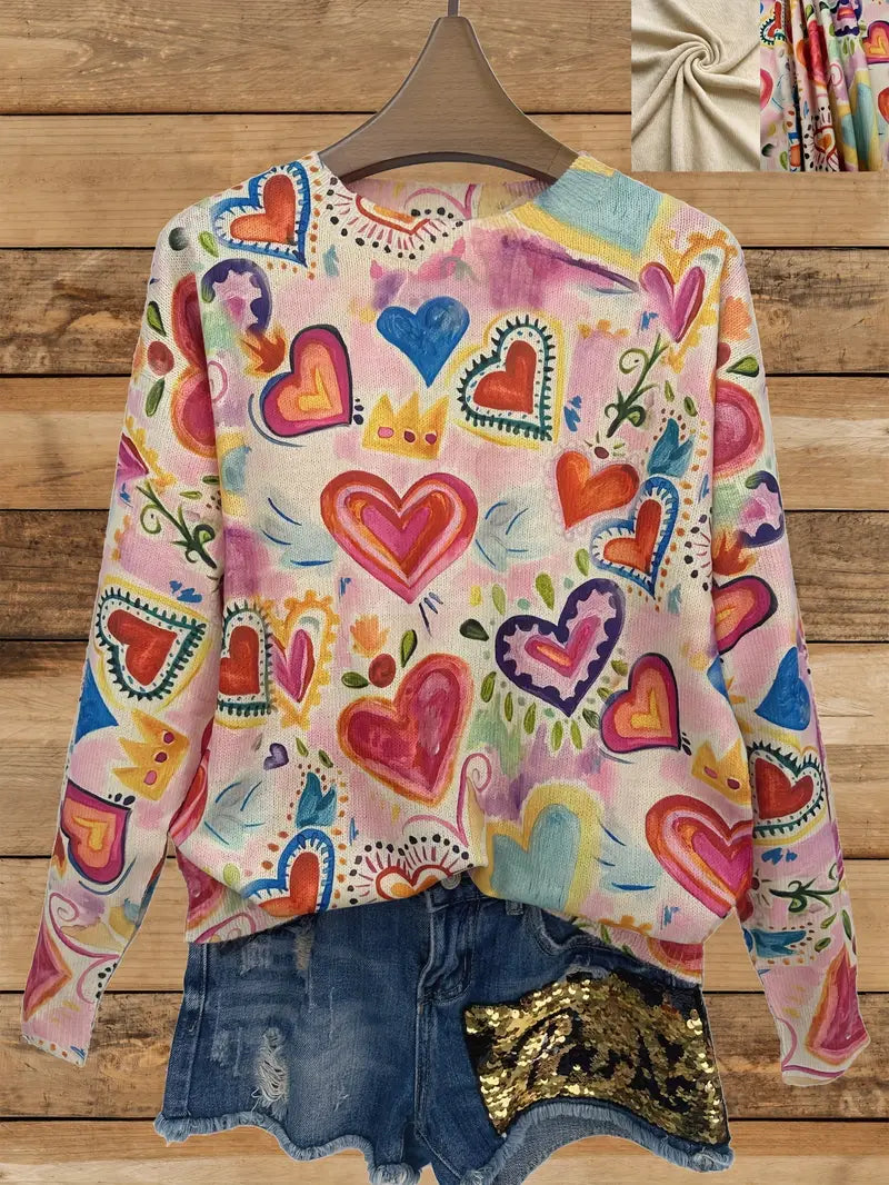 Heart Print Knit Sweater | Stöd bröstcancer